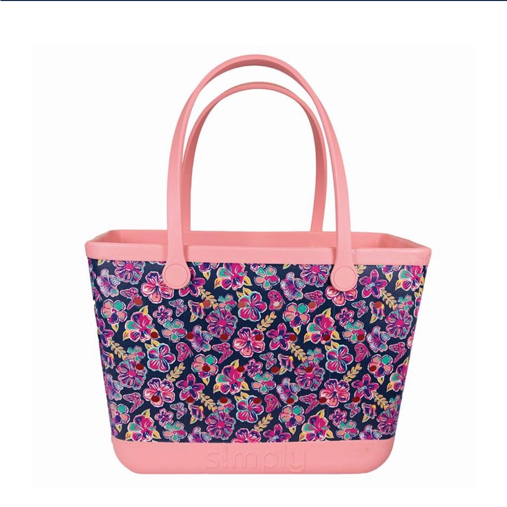 S!mply Navy Floral Tote with Pink Trim